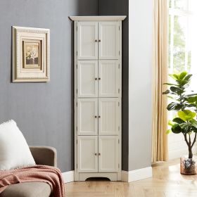 Tall Storage Cabinet with Doors and 4 Shelves for Living Room, Kitchen, Office, Bedroom, Bathroom, Modern, White